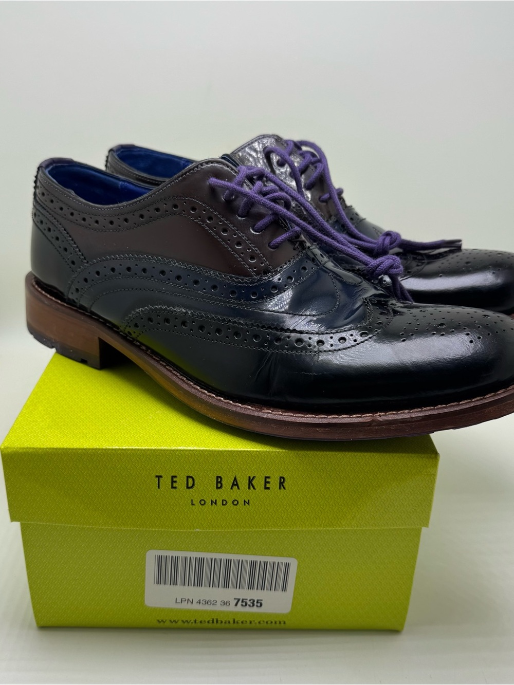 Ted Baker London Black Wingtip Shoes With Purple Soles Size 10
